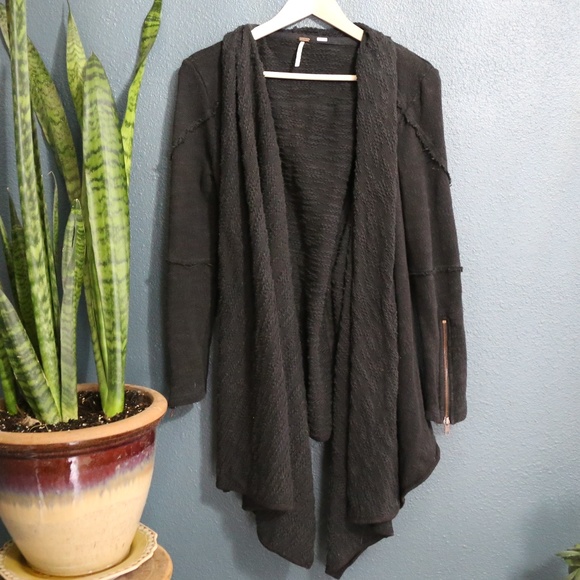 Free People Sweaters - Free People Black Knit Waterfall Cardigan